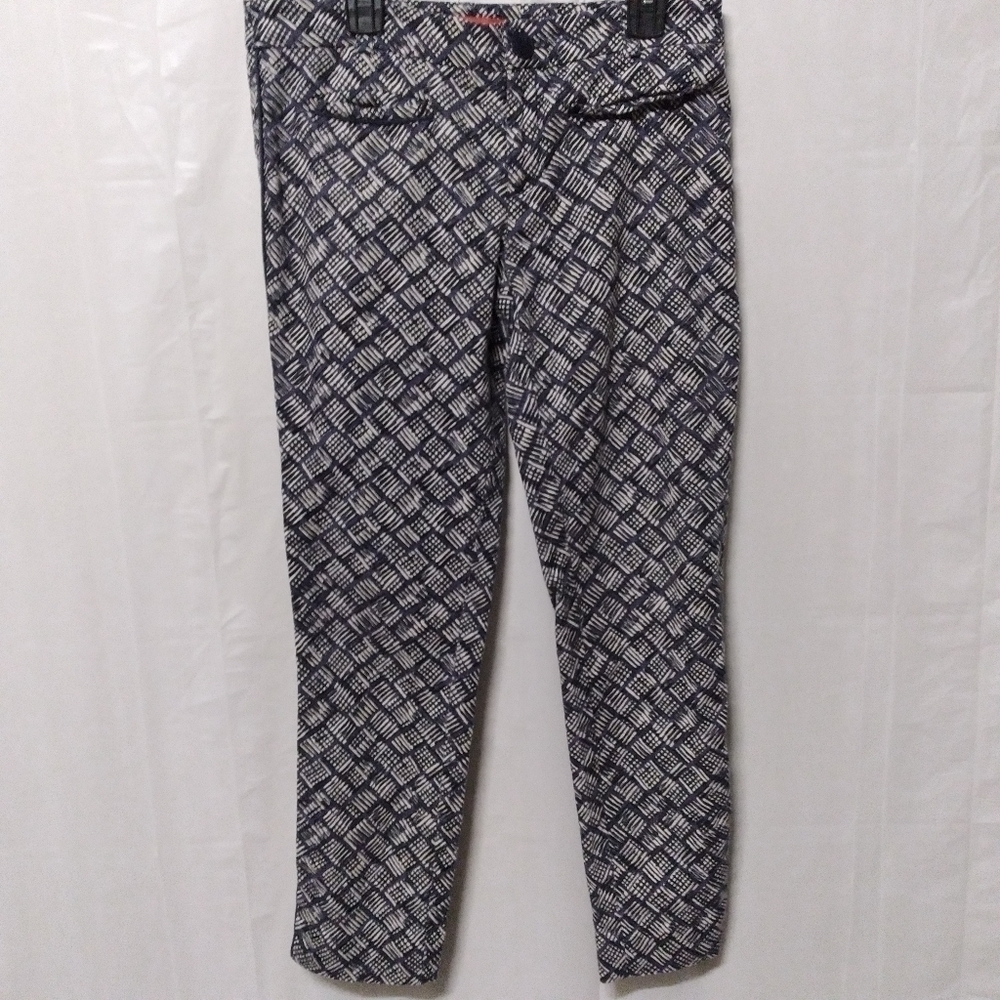 🦋 Anthropologie Cartonnier Cropped Pants Blue White Print Size 2